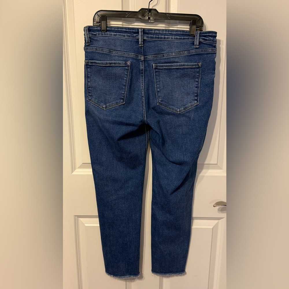 Denim Blue Straight Leg Women's Jeans With Raw Hem - Picture 2 of 5